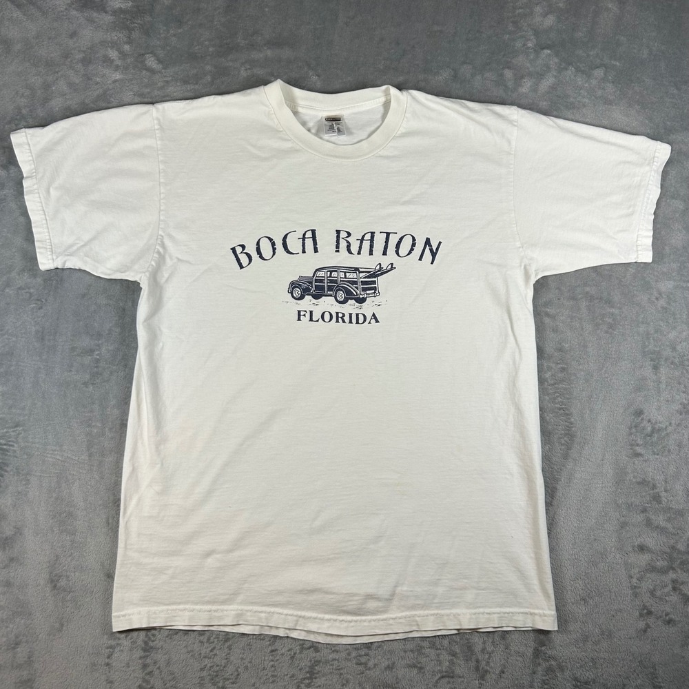 Boca Raton Florida Woodie Wagon Surf T-Shirt White Mens L